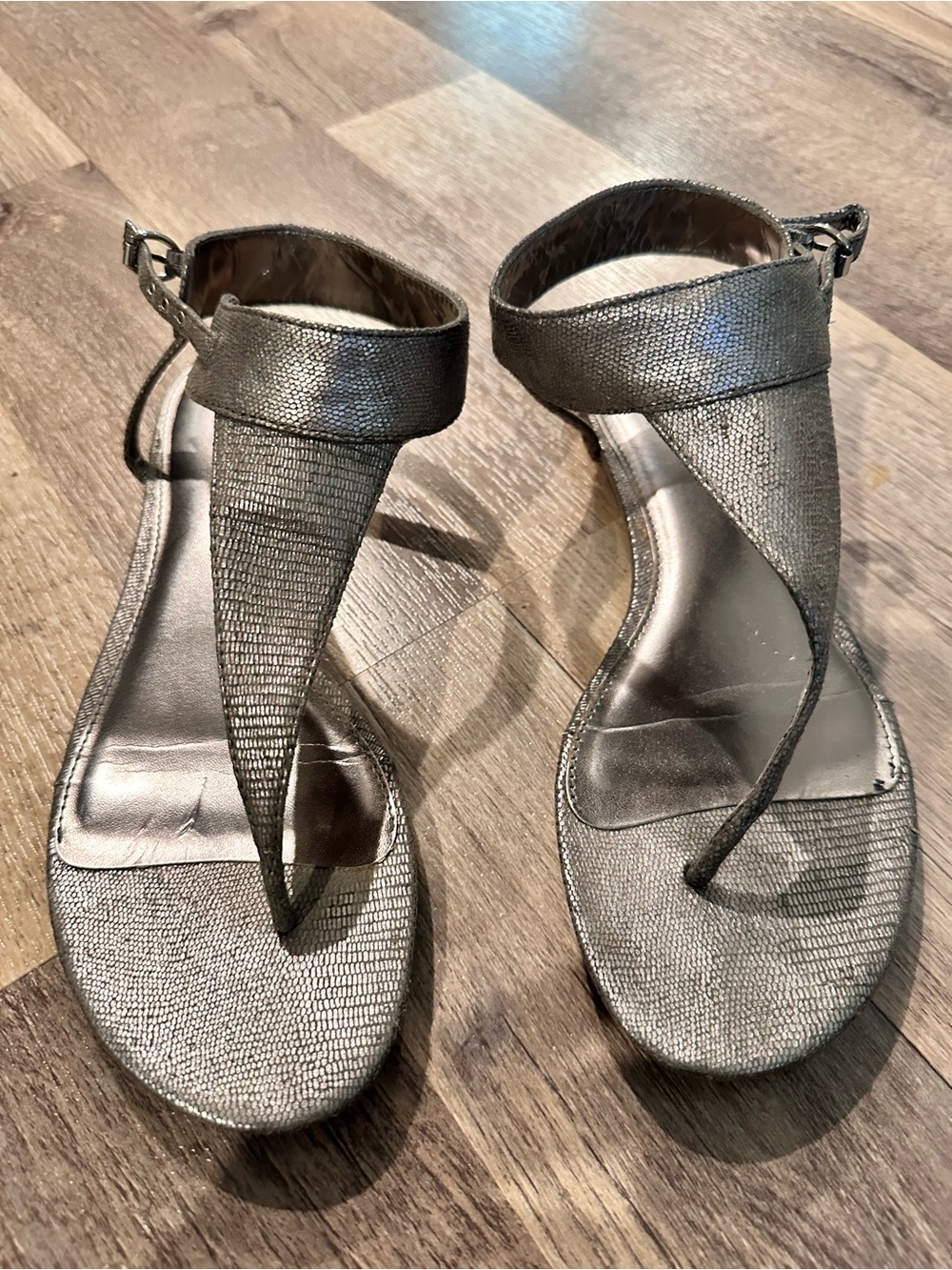 Women's Metallic T-Strap Ankle Sandals in Silver